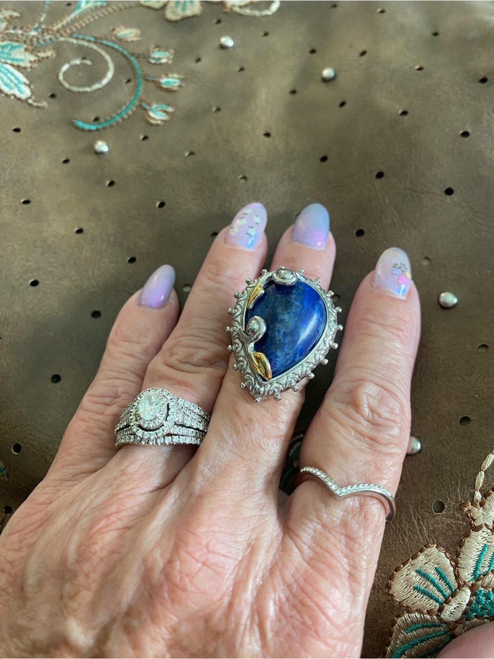 Teardrop Blue Lapis Statement Ring in Silver